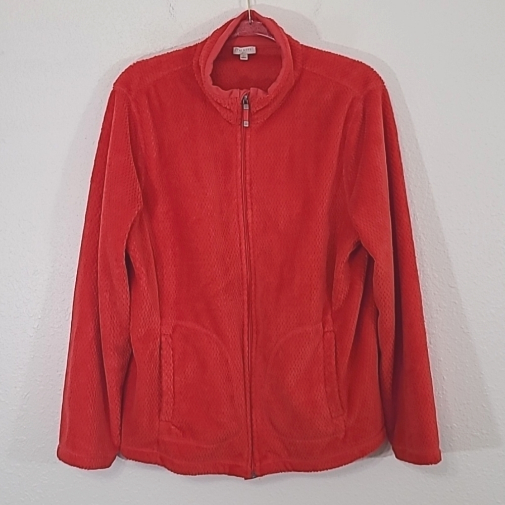 TALBOTS Red-Orange Soft Fleece Zip Jacket, size XL